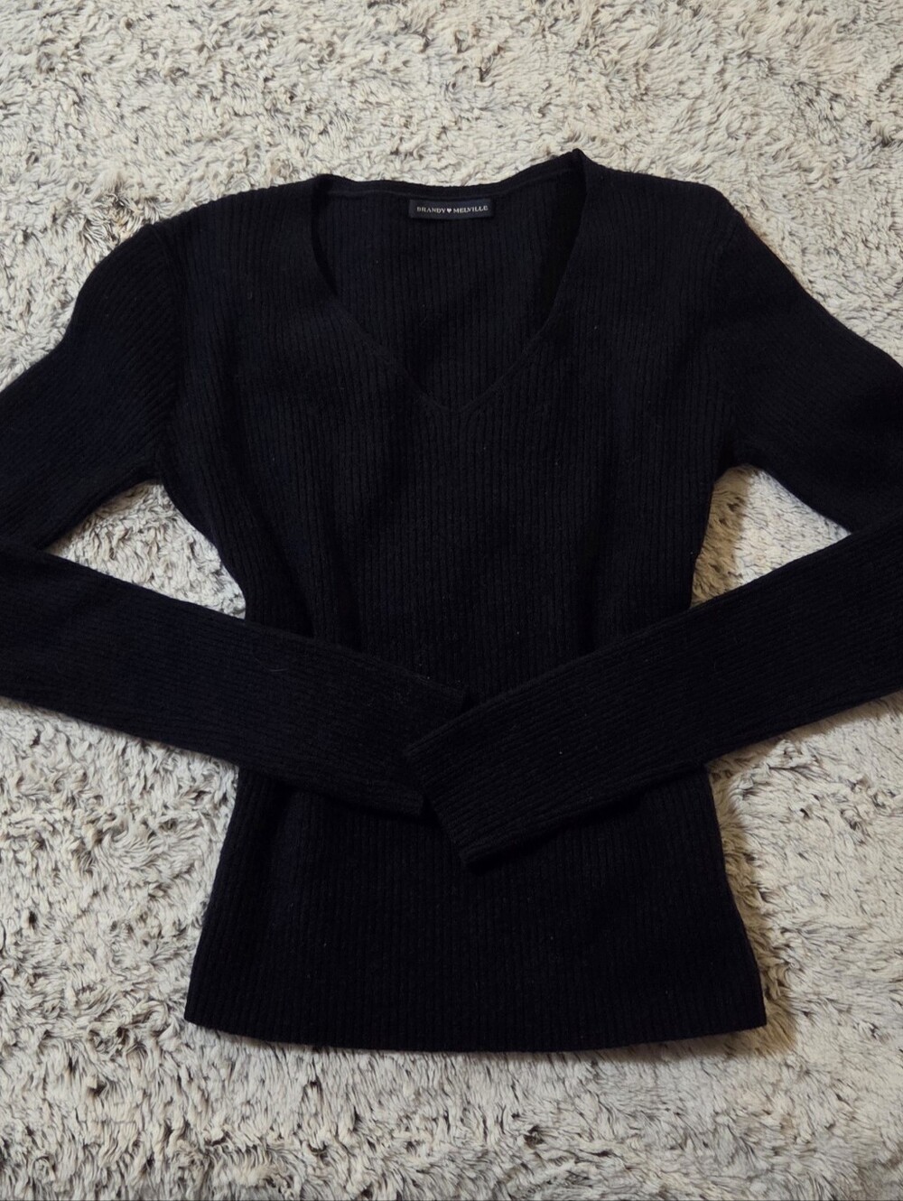 Brandy Melville Navy V-Neck Ribbed Knit Sweater